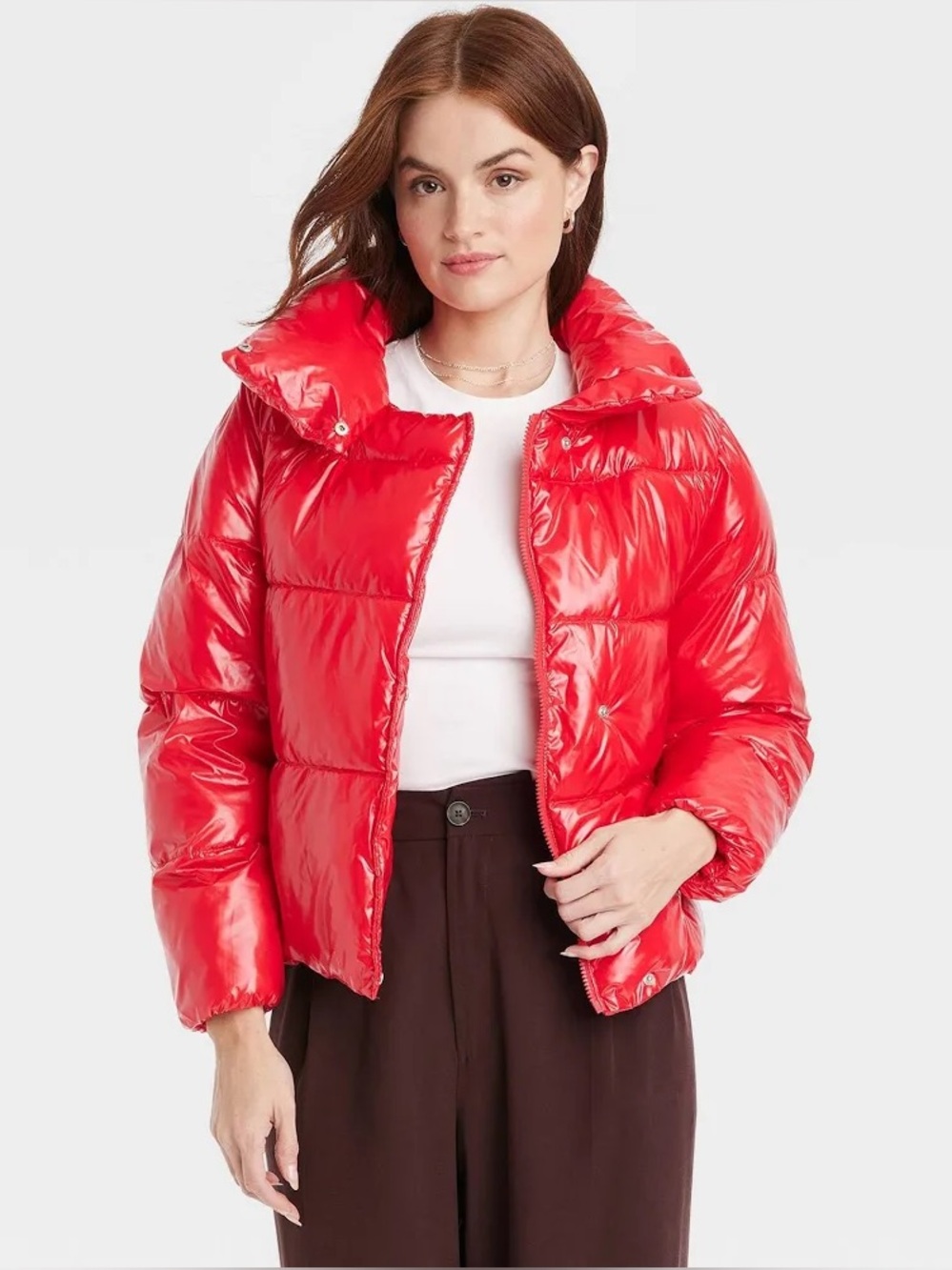 NWT Red Puffer Jacket - Women's Shiny Quilted Coat